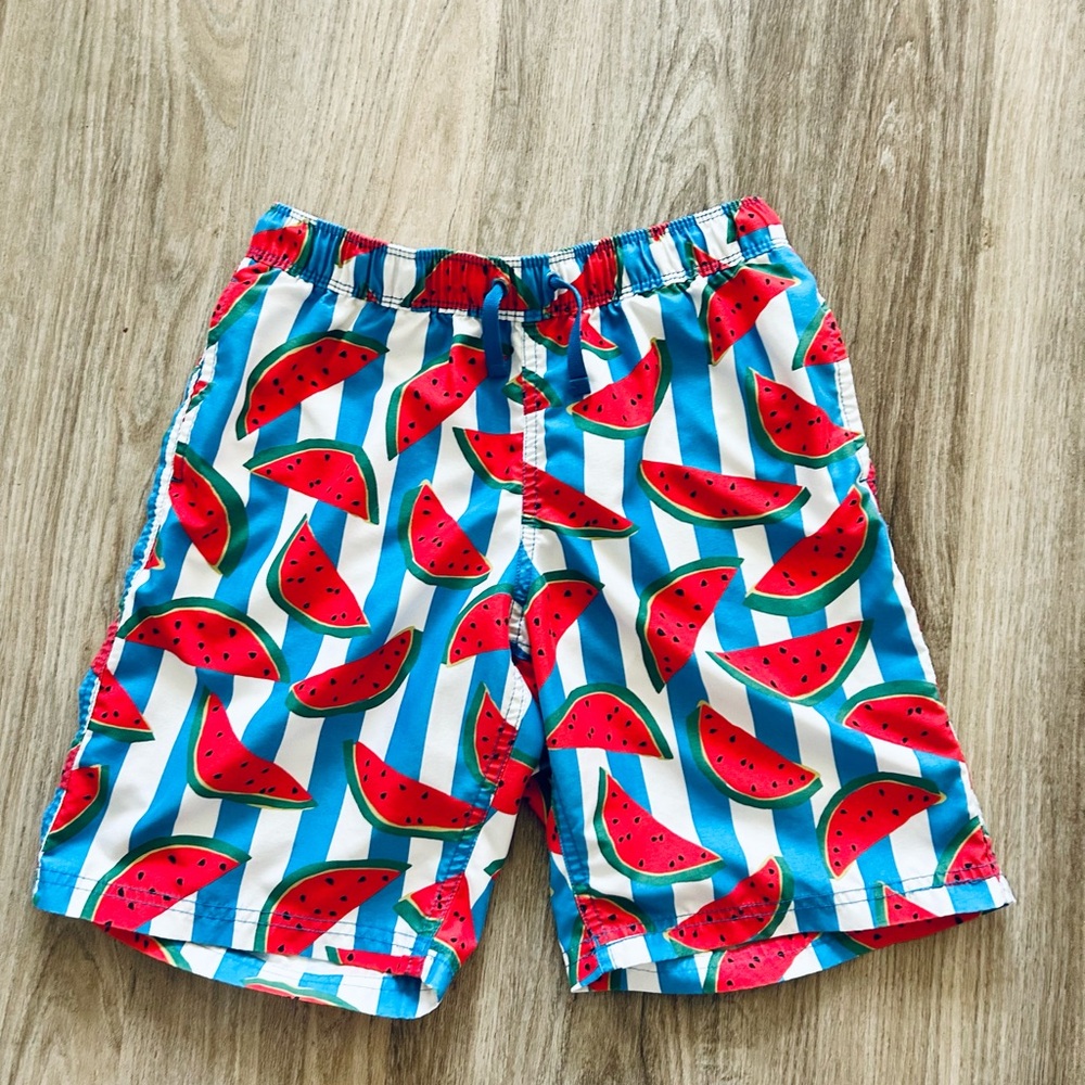 Hanna Andersson Boys sunblock watermelon print swim trunks